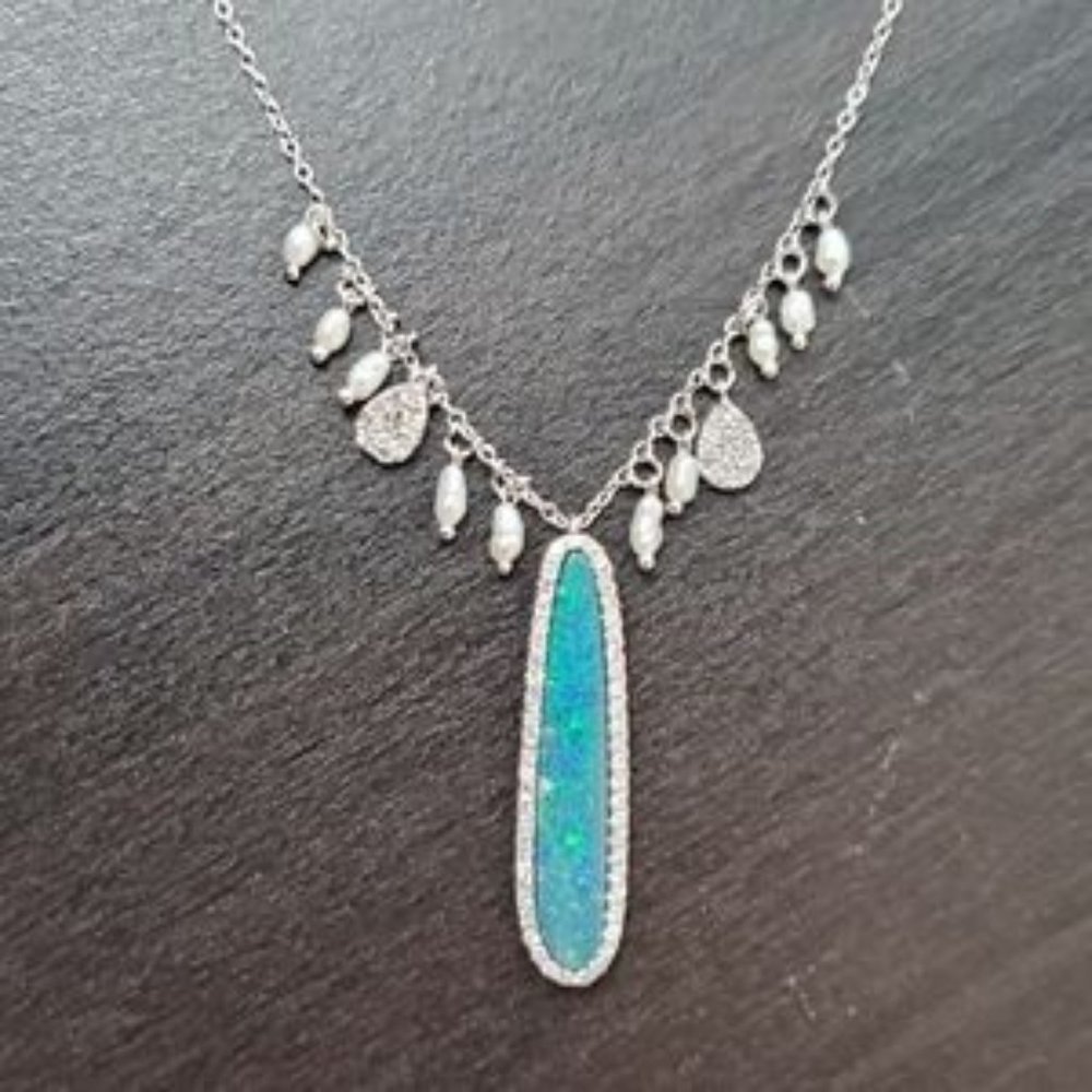 Meira T Opal Pearl Diamond 14k White Gold Necklace